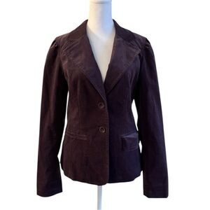 Halogen Brown Blazer Jacket Size M Velvet-Look Button Front Structured Fit